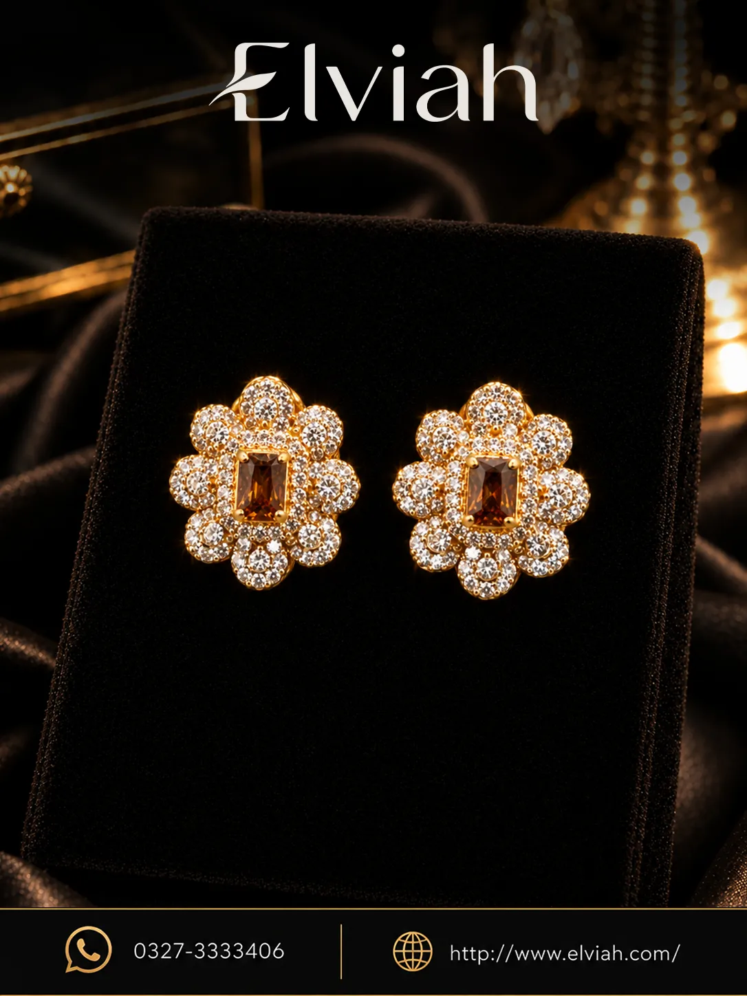 Amber Blossom Crystal Stud Earrings (1)