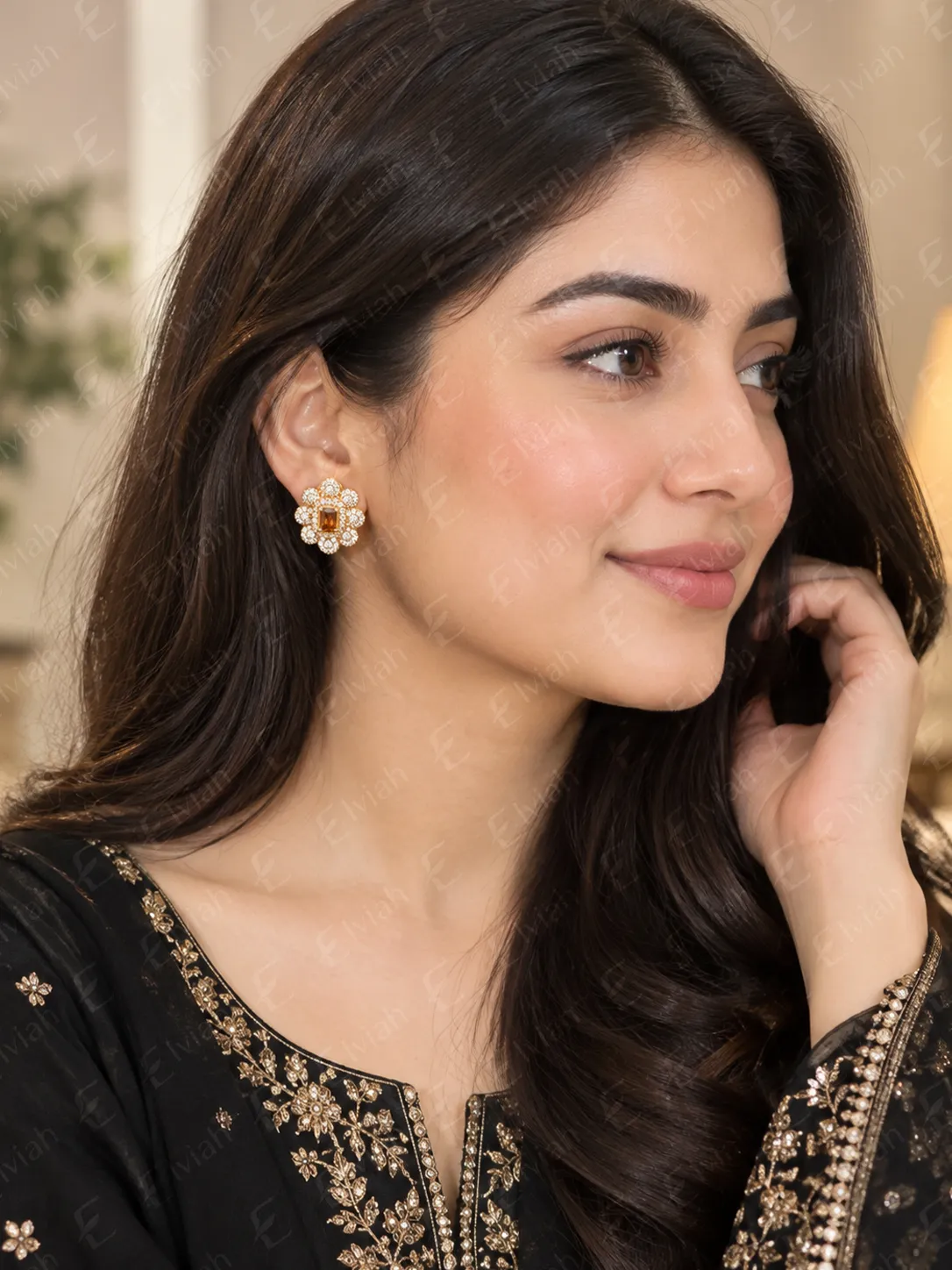 Amber Blossom Crystal Stud Earrings (2)