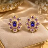 Amethyst Blue Floral Stud Earrings (1) Amethyst and Blue Crystal Floral Stud Earrings