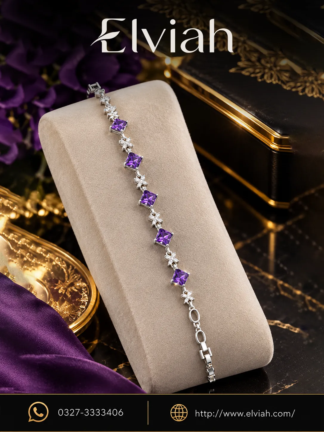 Purple Crystal Floral Bracelet