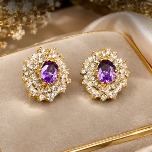 Purple Amethyst Style Halo Earrings