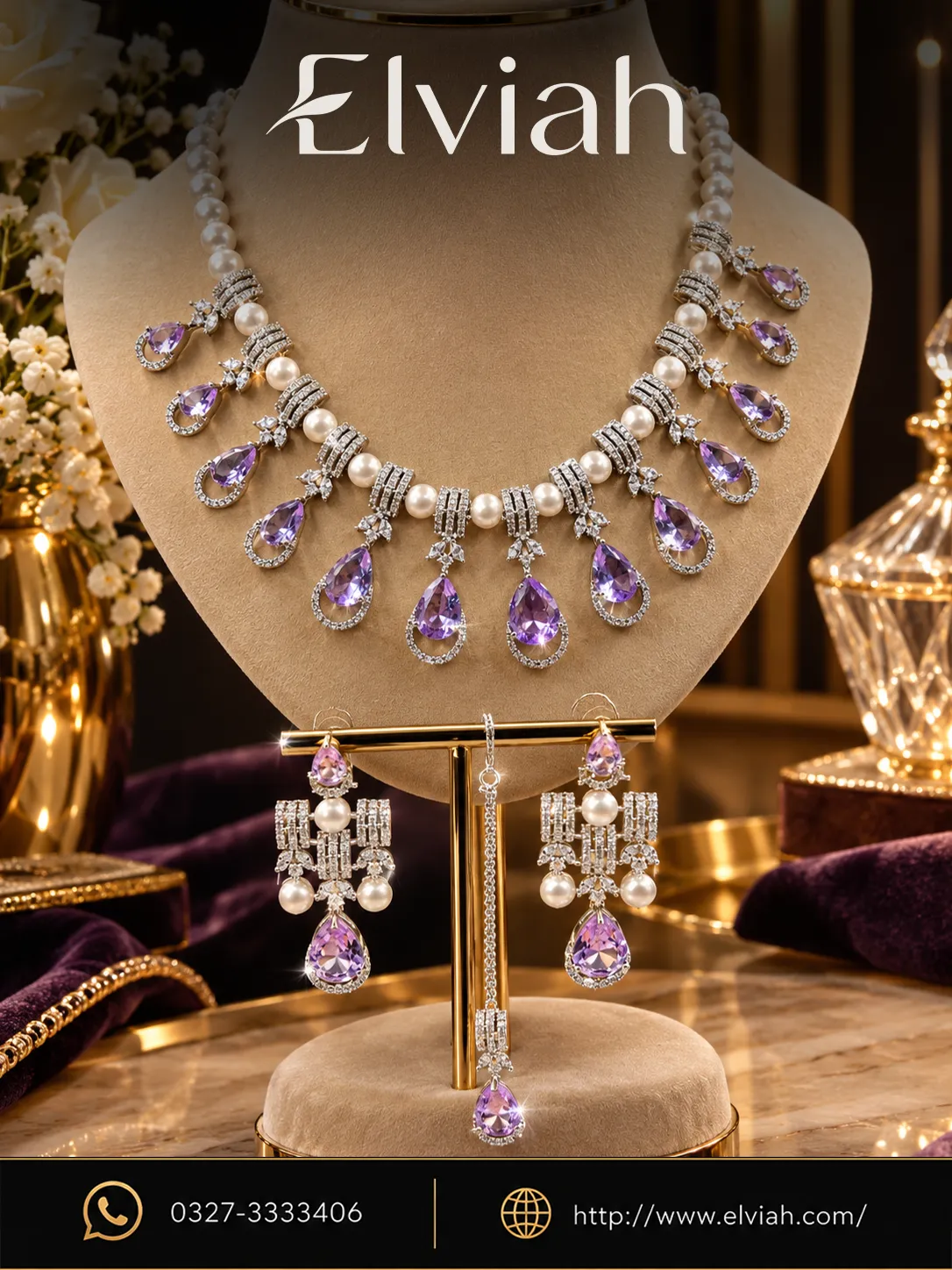 Amethyst Pearl Cascade Necklace Set (1)