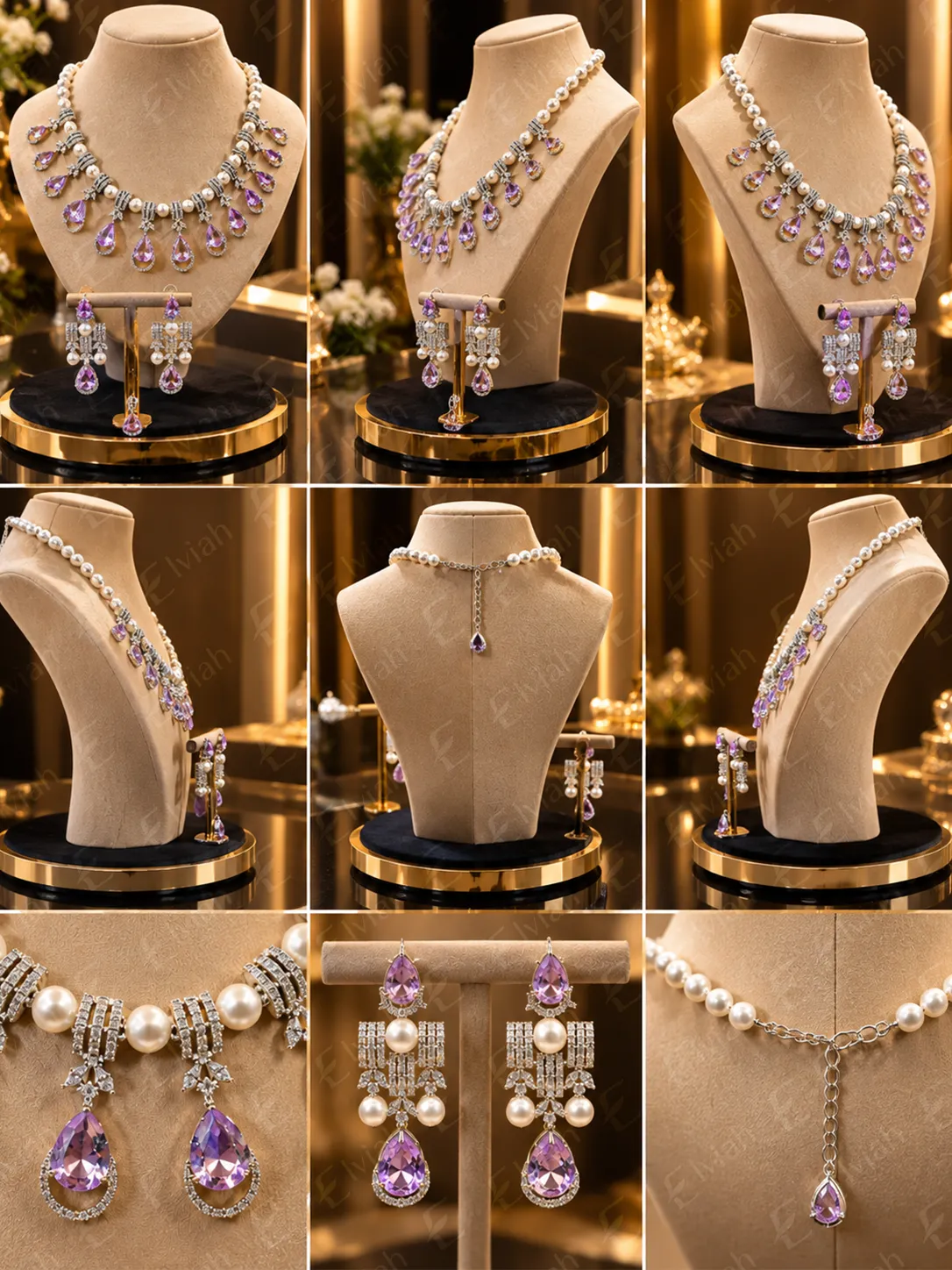 Amethyst Pearl Cascade Necklace Set (2)