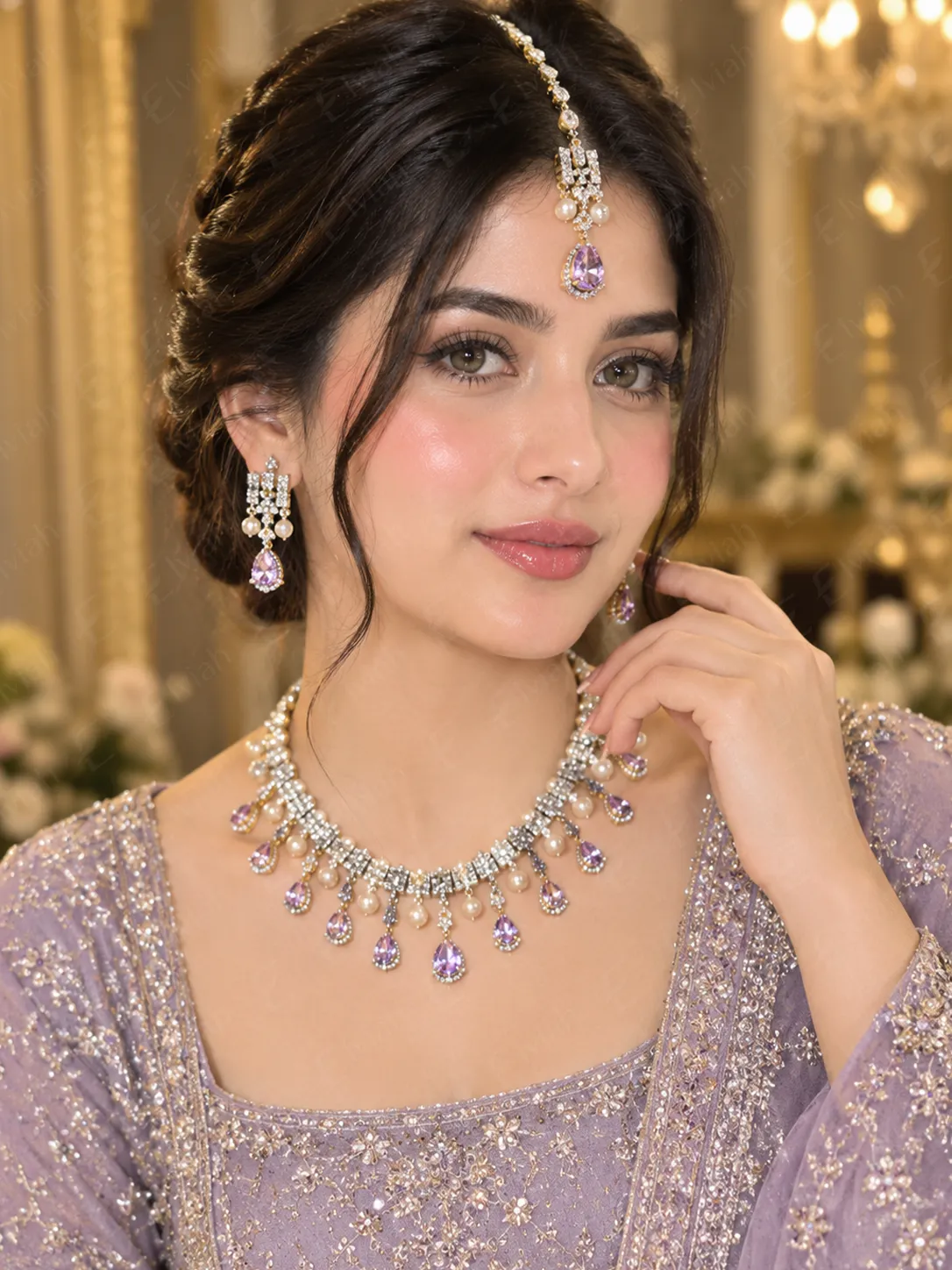 Amethyst Pearl Cascade Necklace Set (3)