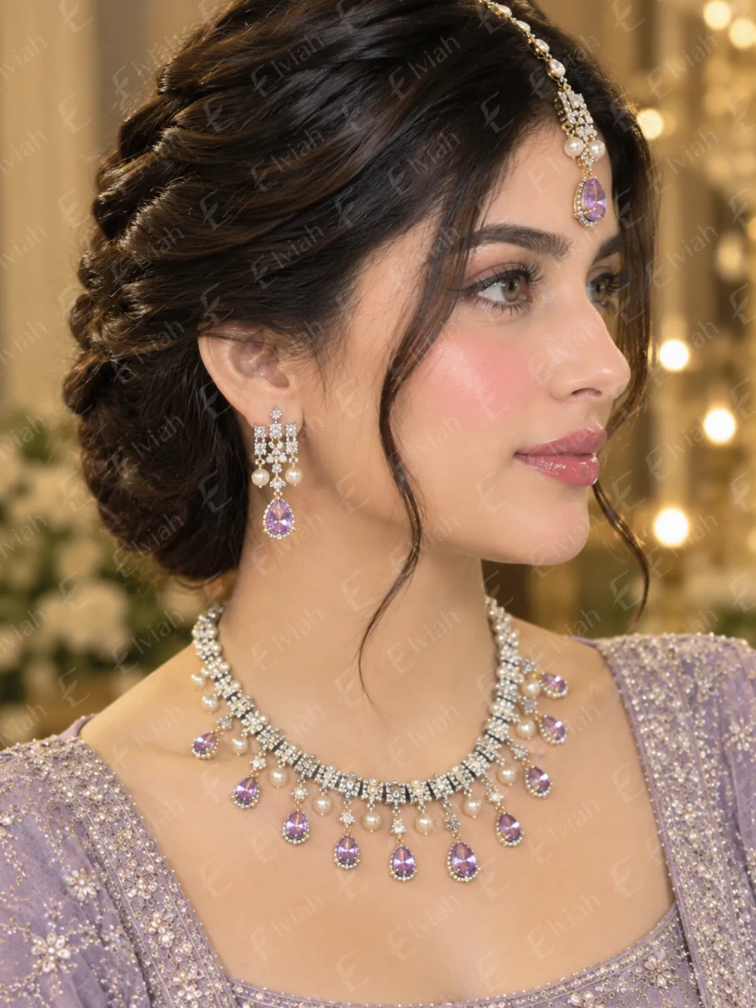 Amethyst Pearl Cascade Necklace Set (5)