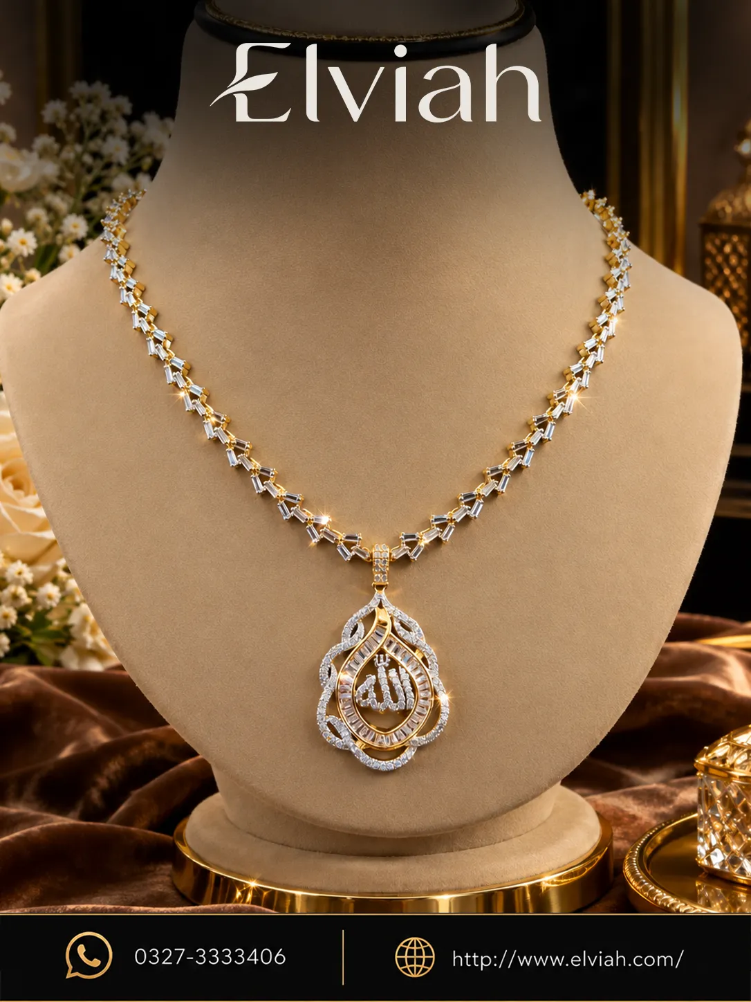 Arabic Calligraphy Crystal Pendant Necklace