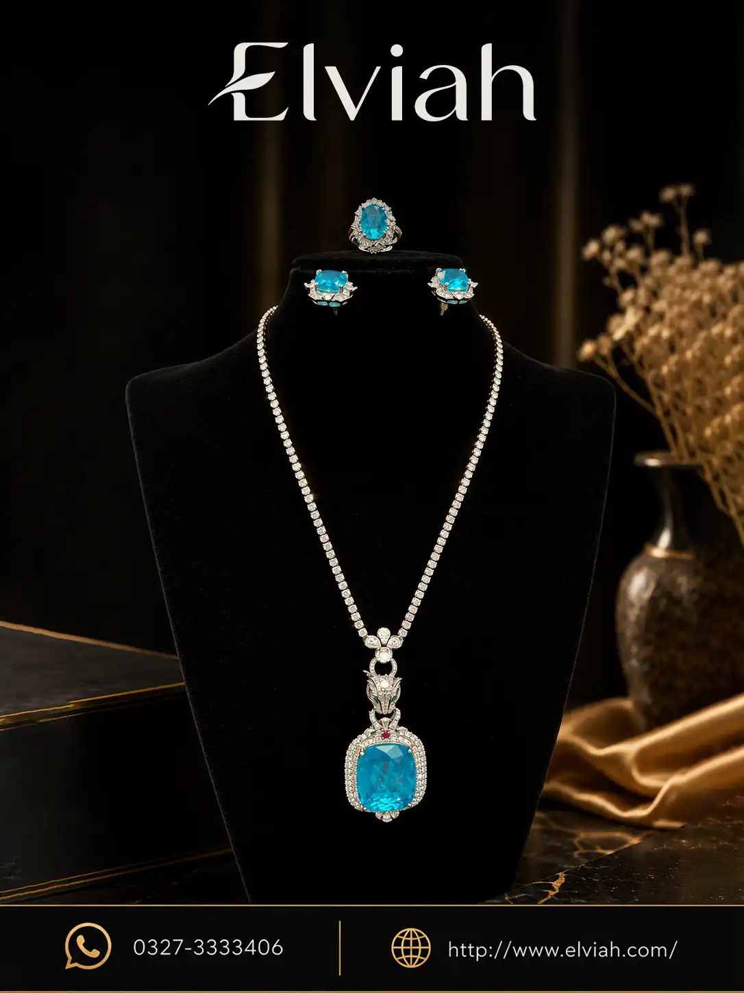 Blue Halo Pendant Jewelry Set | Azure Bloom by Elviah