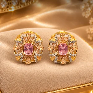 Blush Pink Floral Crystal Stud Earrings