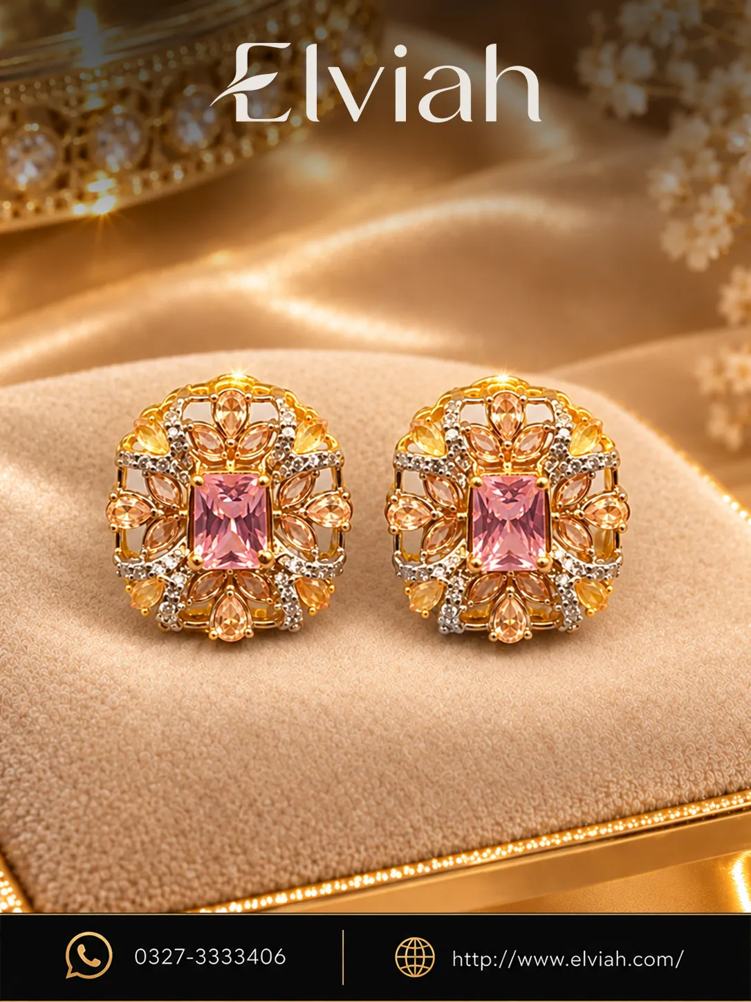 Blush Pink Floral Crystal Stud Earrings