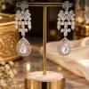 Champagne Crystal Floral Drop Earrings (1) Champagne Crystal Floral Drop Earrings