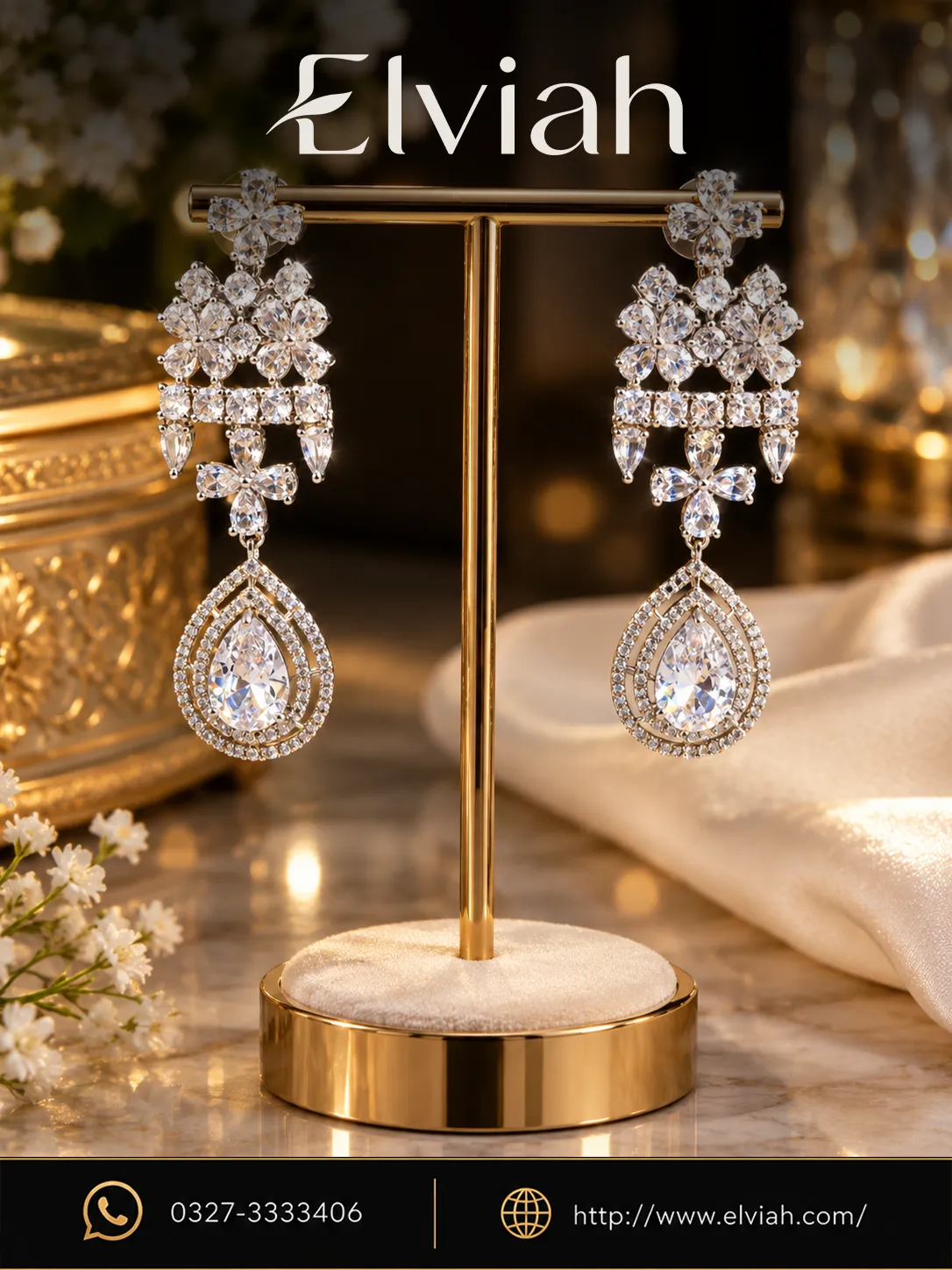 Champagne Crystal Floral Drop Earrings