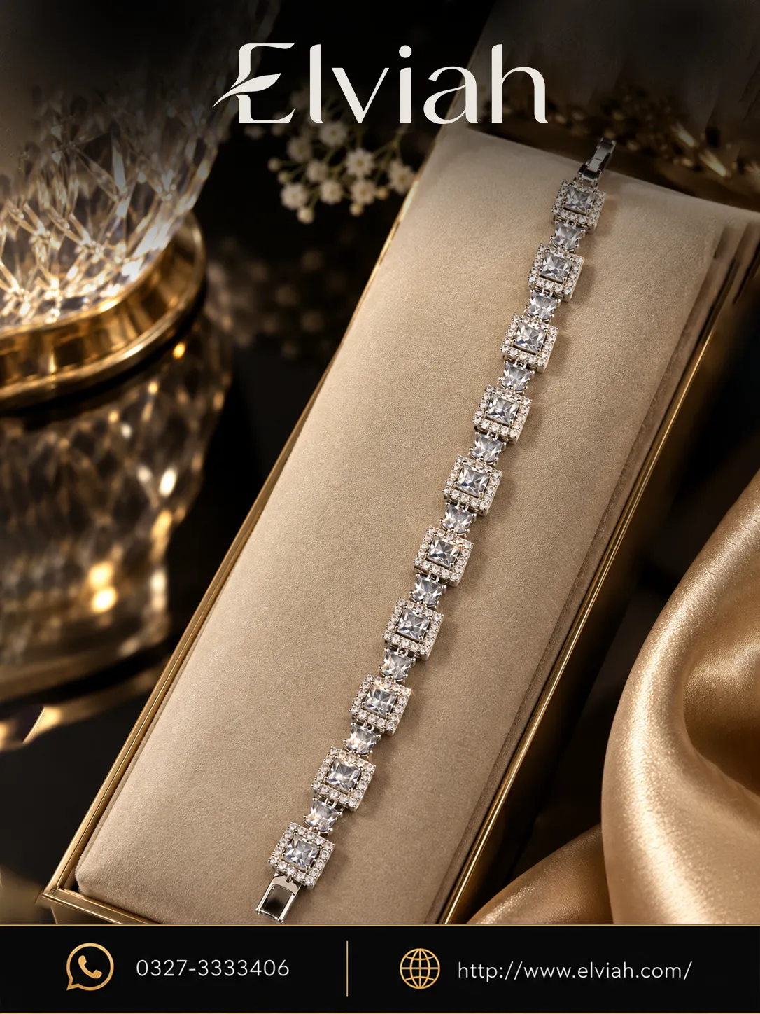 Silver Square Crystal Bracelet