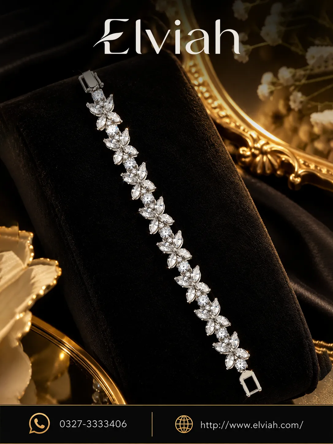 Silver Floral Centerpiece Bracelet