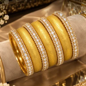 Gold Bangle Set with Crystal Borders