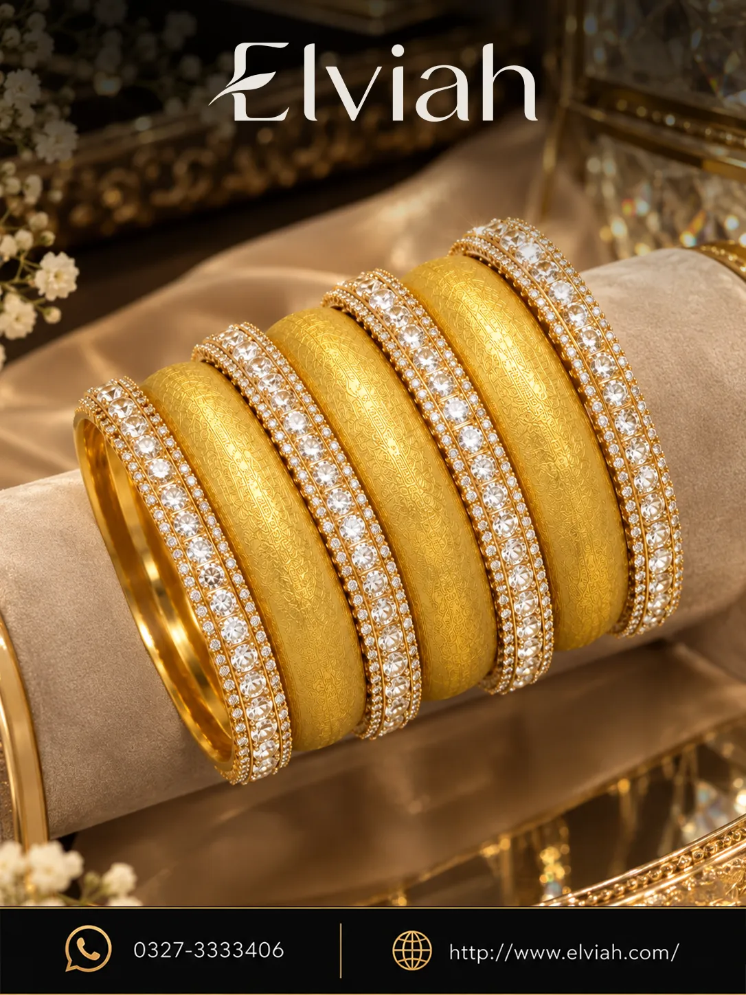 Gold Bangle Set with Crystal Borders