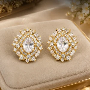 Clear Square Crystal Floral Earrings