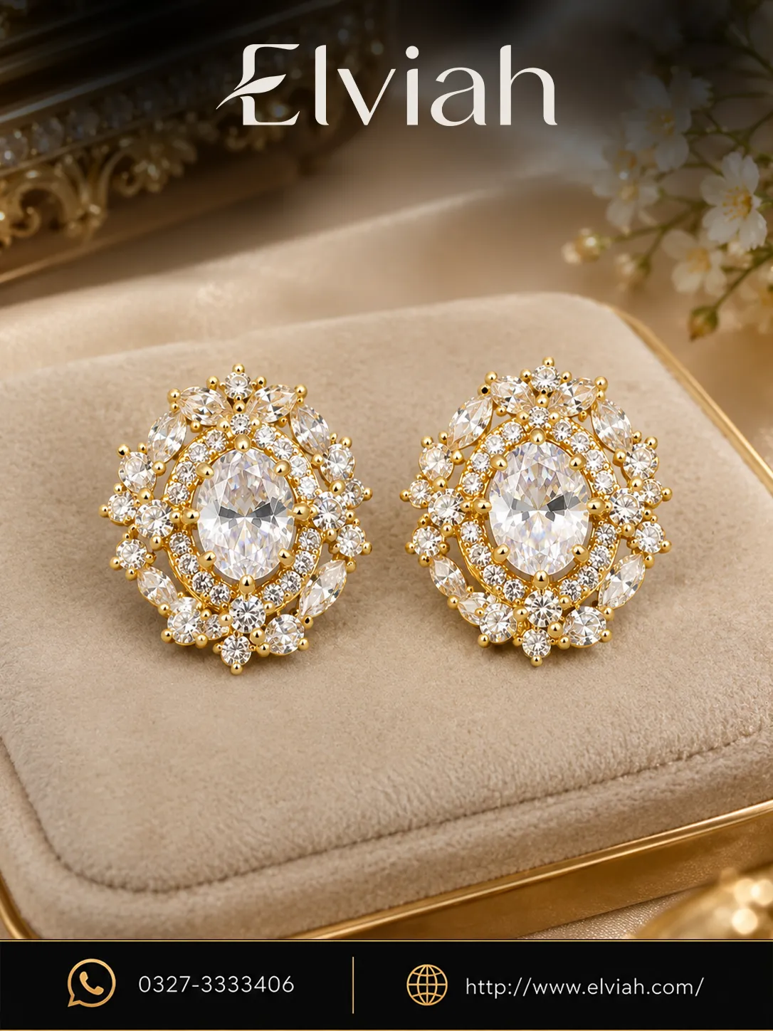 Clear Square Crystal Floral Earrings