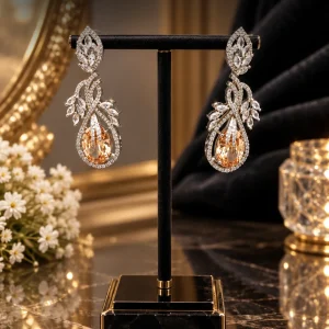 Silver & Champagne Crystal Teardrop Earrings