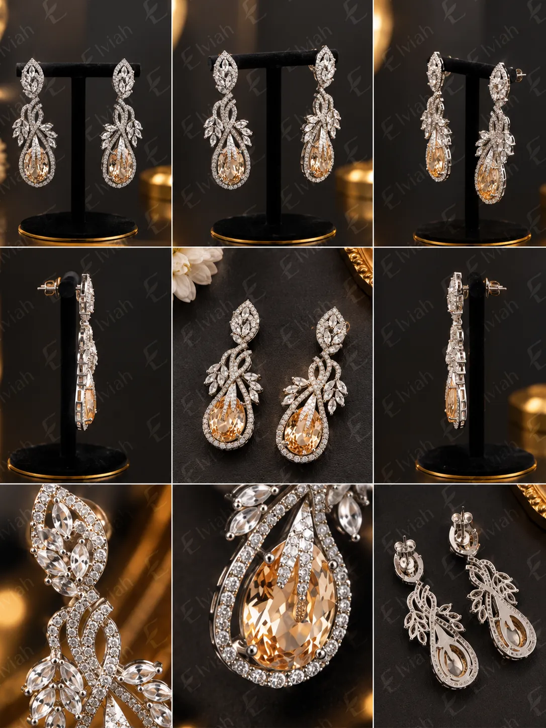 Crystal Teardrop Floral Earrings (2)