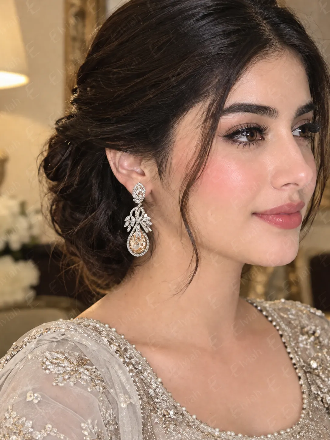 Crystal Teardrop Floral Earrings (4)