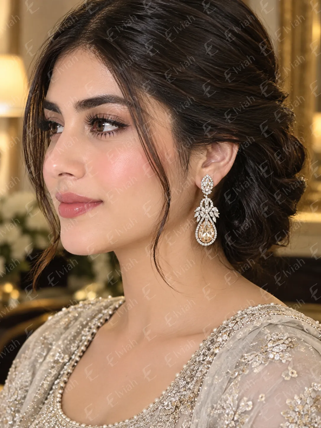 Crystal Teardrop Floral Earrings (5)