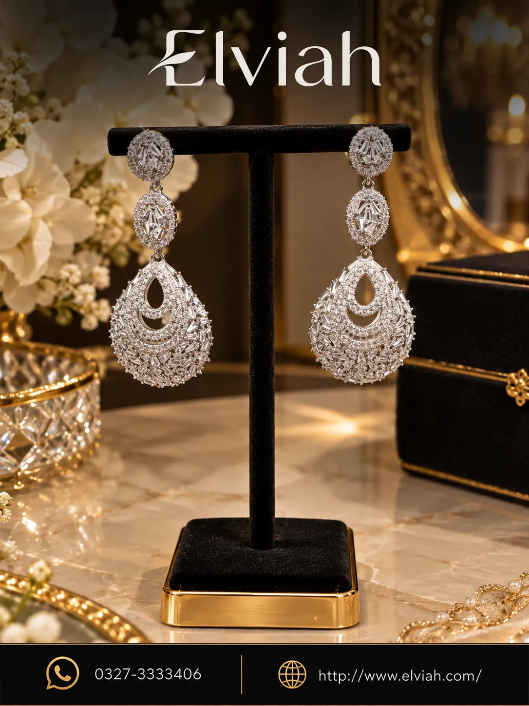Silver Crystal Teardrop Statement Earrings