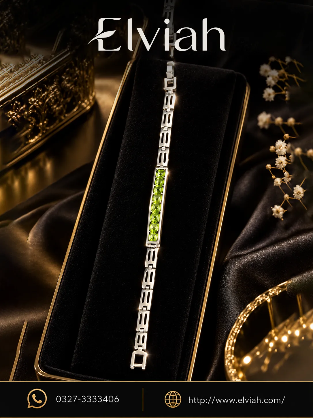 Green Crystal Bar Link Bracelet