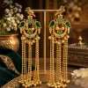 Emerald Bird Chain Earrings (1) Green Emerald Bird Chain Statement Earrings