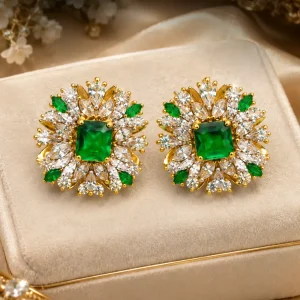 Green Emerald Style Floral Earrings