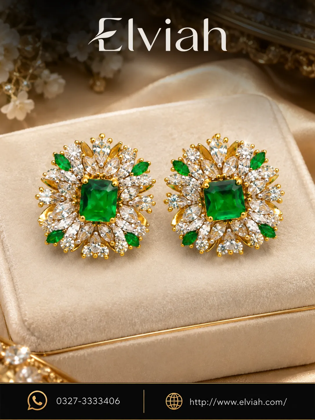 Green Emerald Style Floral Earrings