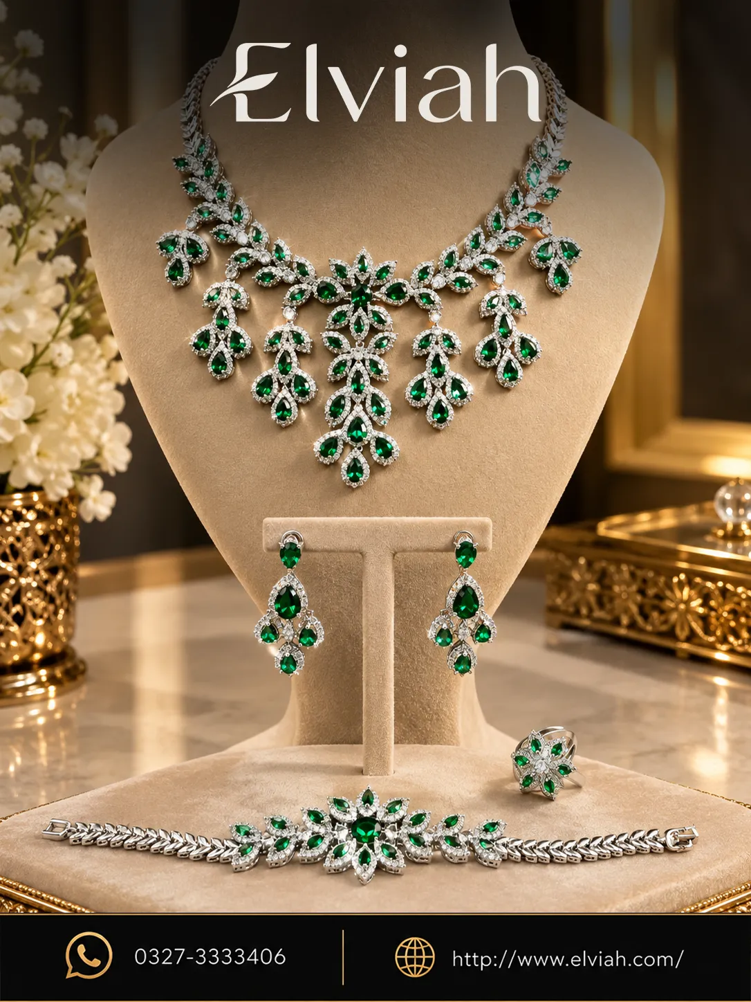 Green Emerald Bridal Jewelry Set
