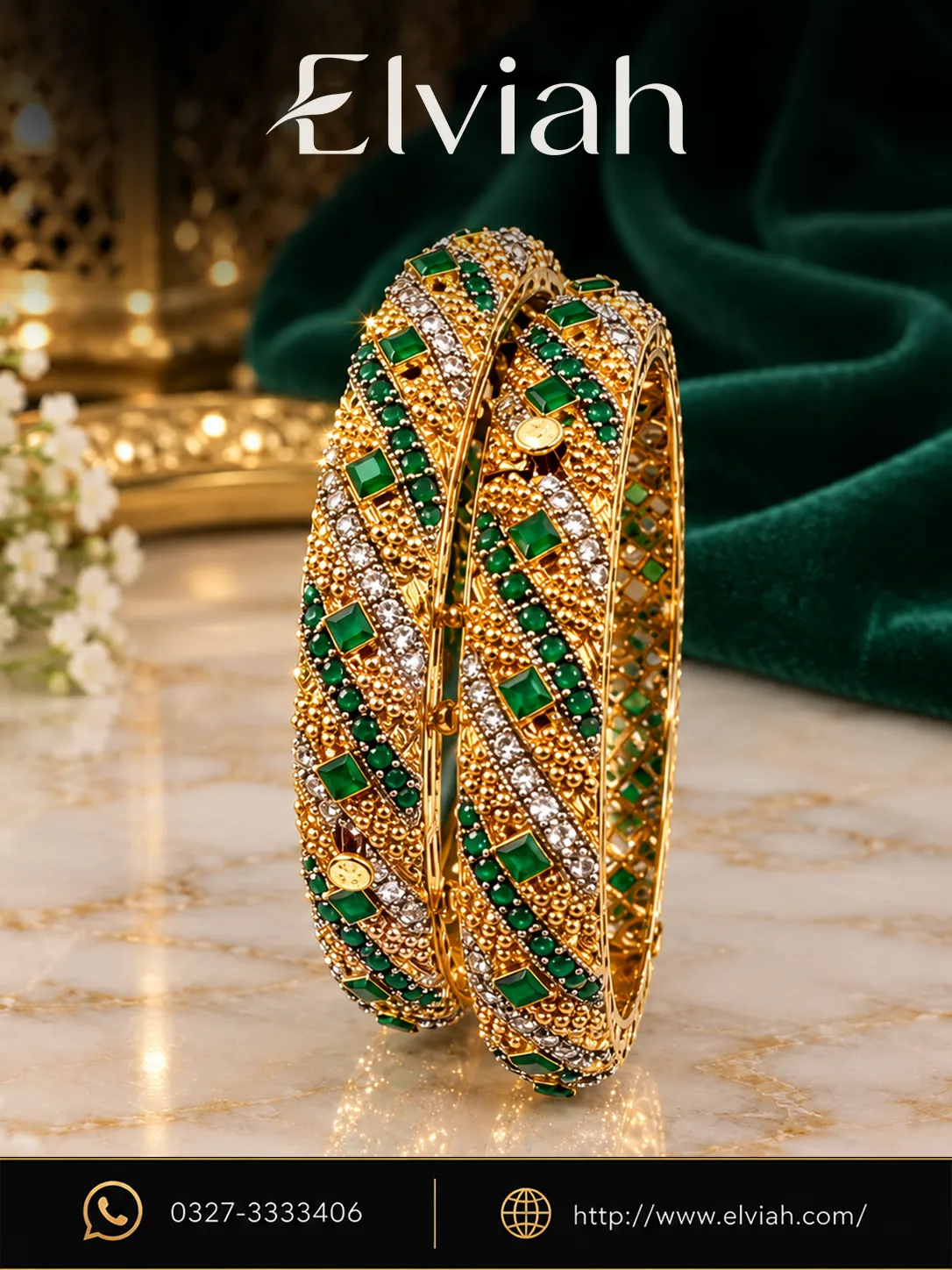 Green & Gold Embellished Bangle Set