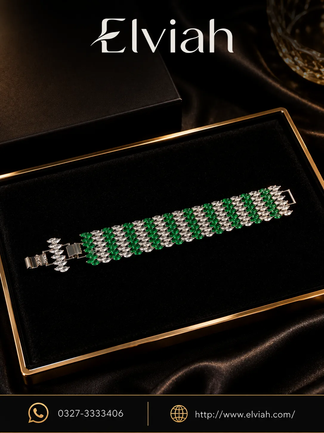 Green & Silver Statement Bracelet | Emerald Mosaic by Elviah