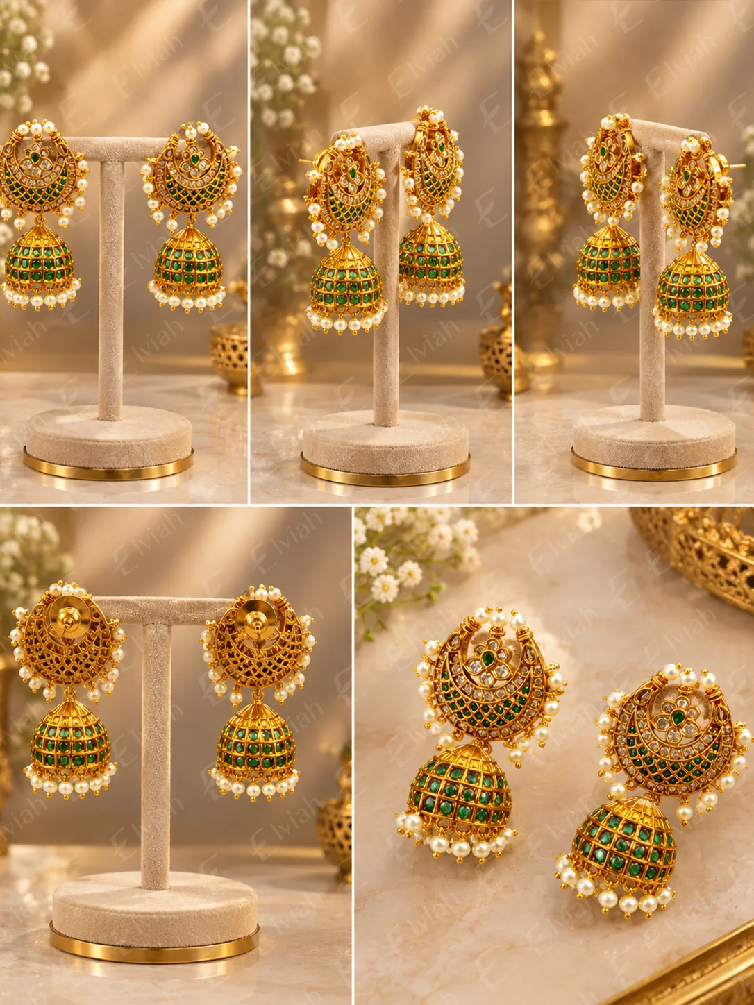 Emerald Pearl Jhumka Earrings (2)
