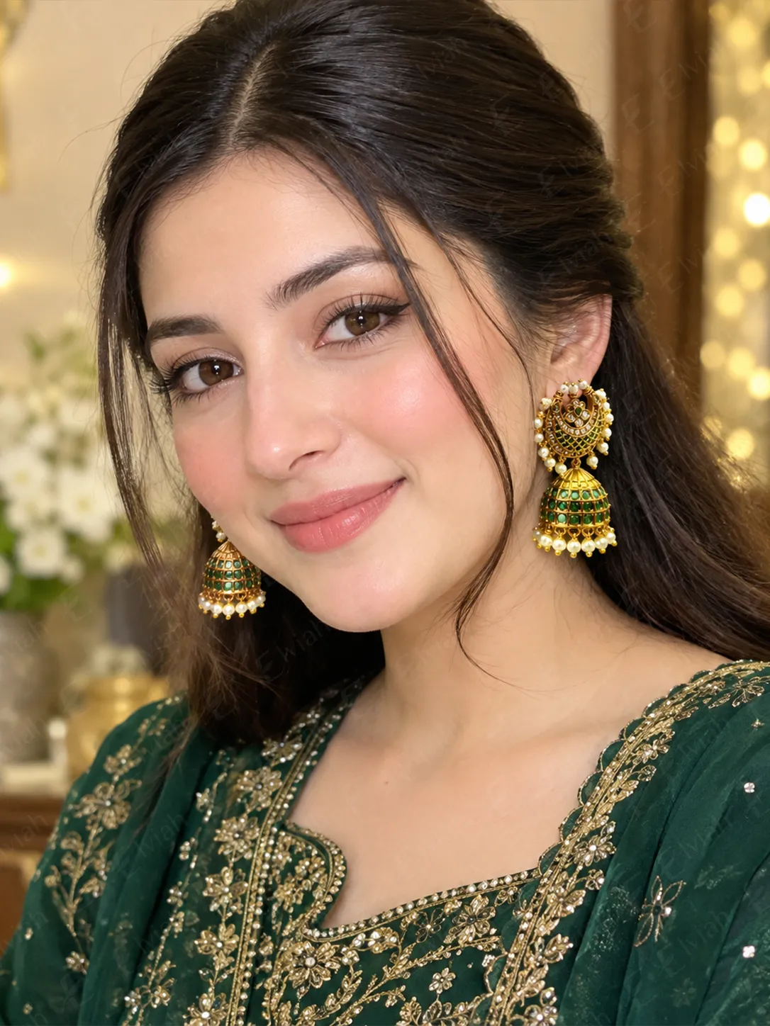 Emerald Pearl Jhumka Earrings (3)