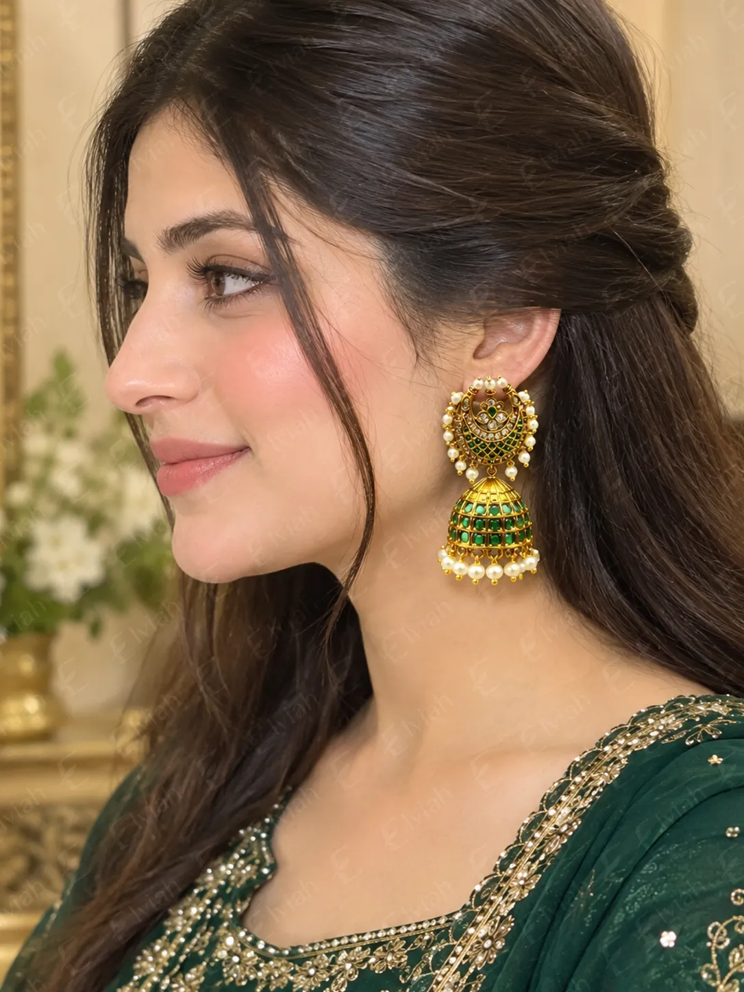 Emerald Pearl Jhumka Earrings (4)