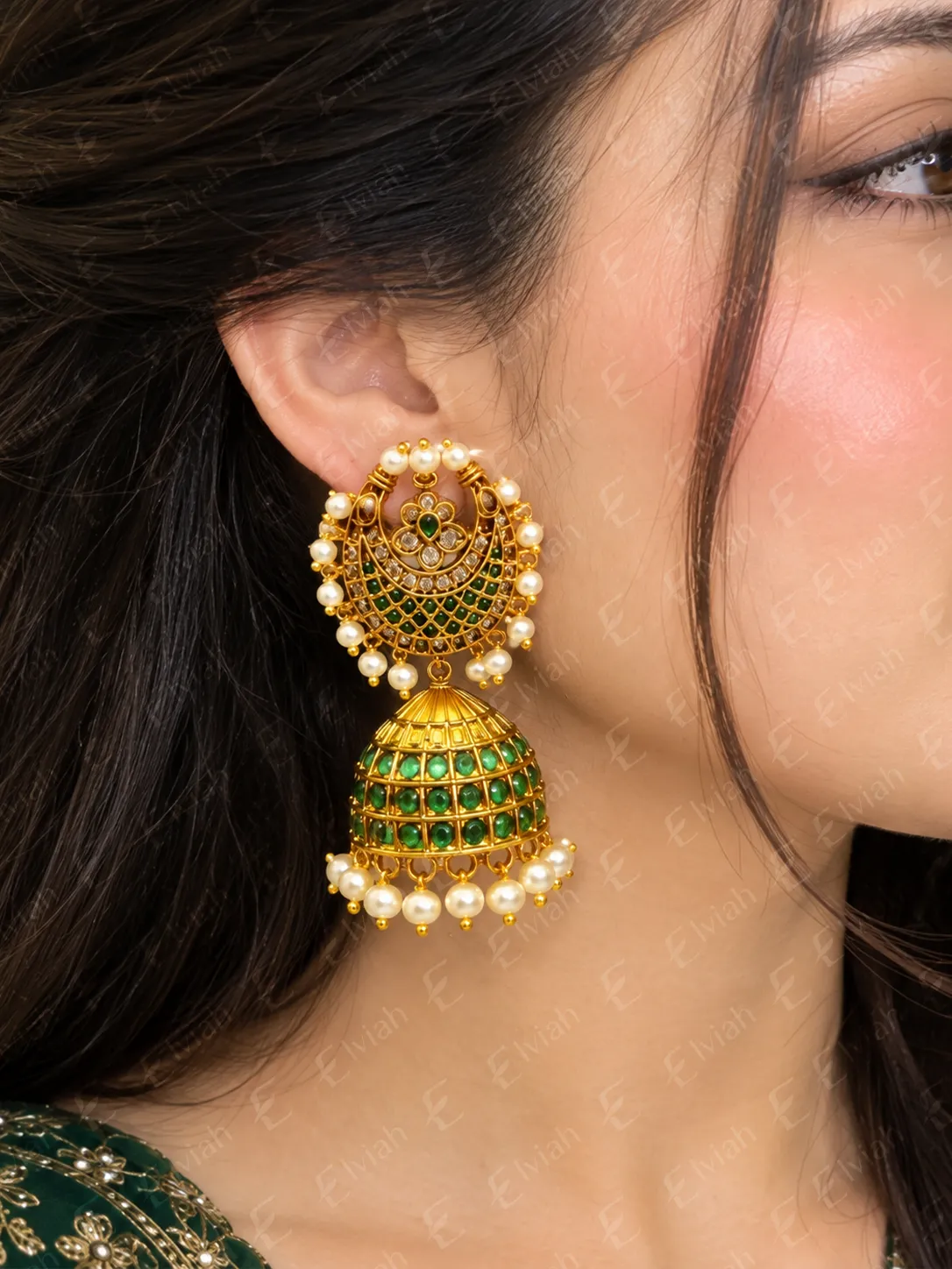 Emerald Pearl Jhumka Earrings (6)