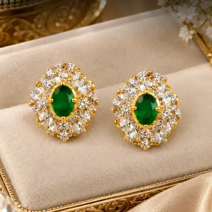 Green Emerald Style Floral Earrings
