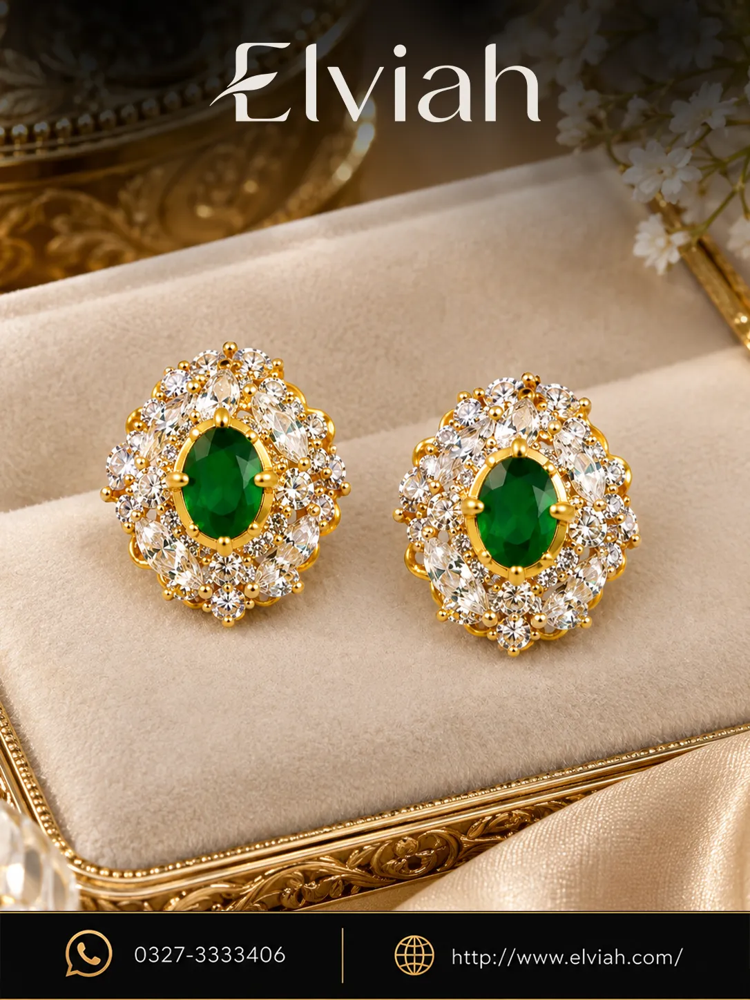 Green Emerald Style Floral Earrings