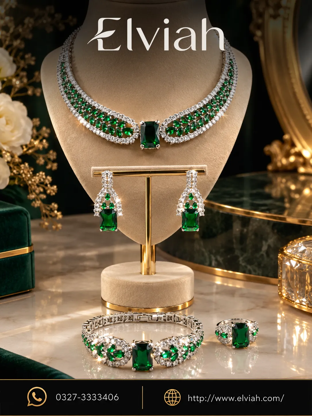 Green Emerald Bridal Jewelry Set