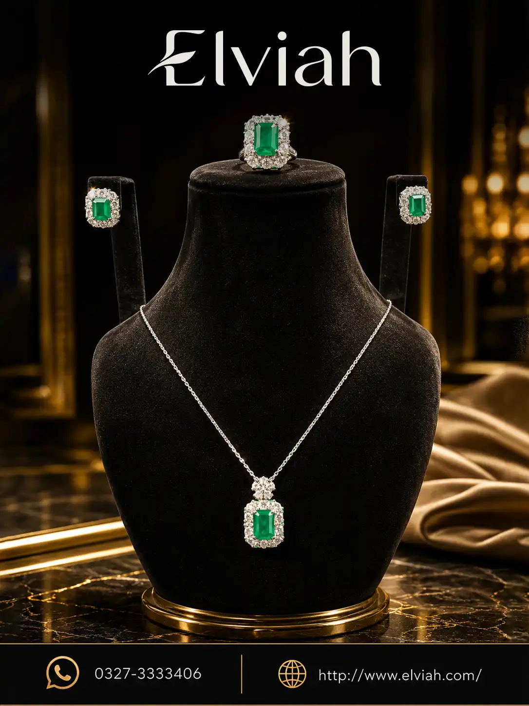 Green Rectangle Pendant Jewelry Set | Elviah