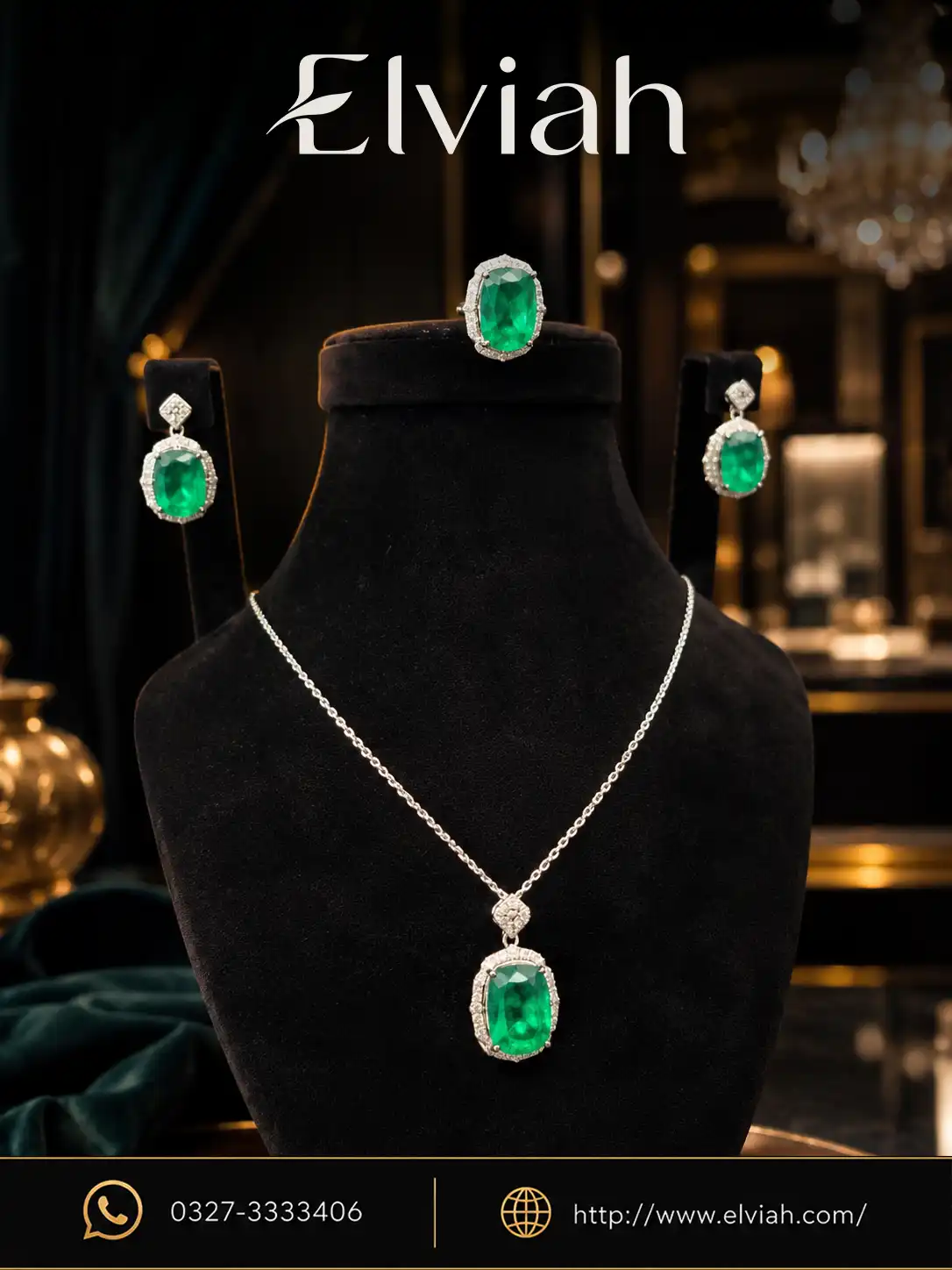 Oval Green Pendant Jewelry Set | Emerald Solstice Oval Green Pendant Jewelry Set | Emerald Solstice by Elviah
