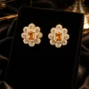 Golden Amber Blossom Stud Earrings (1) Golden Amber Floral Crystal Stud Earrings