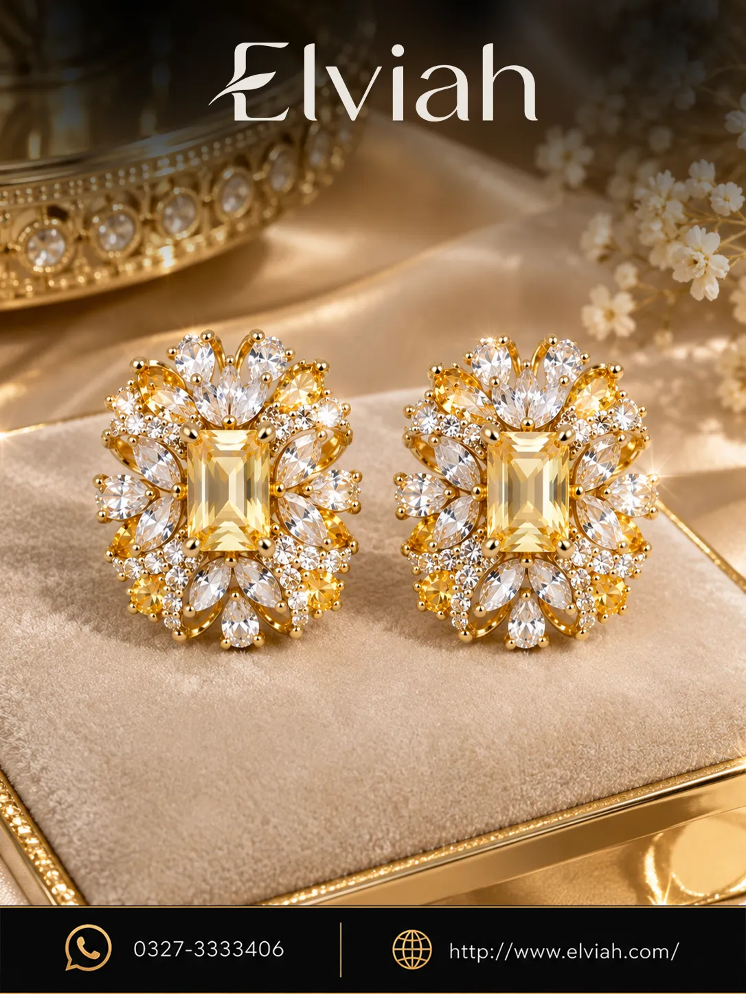 Gold Floral Crystal Earrings