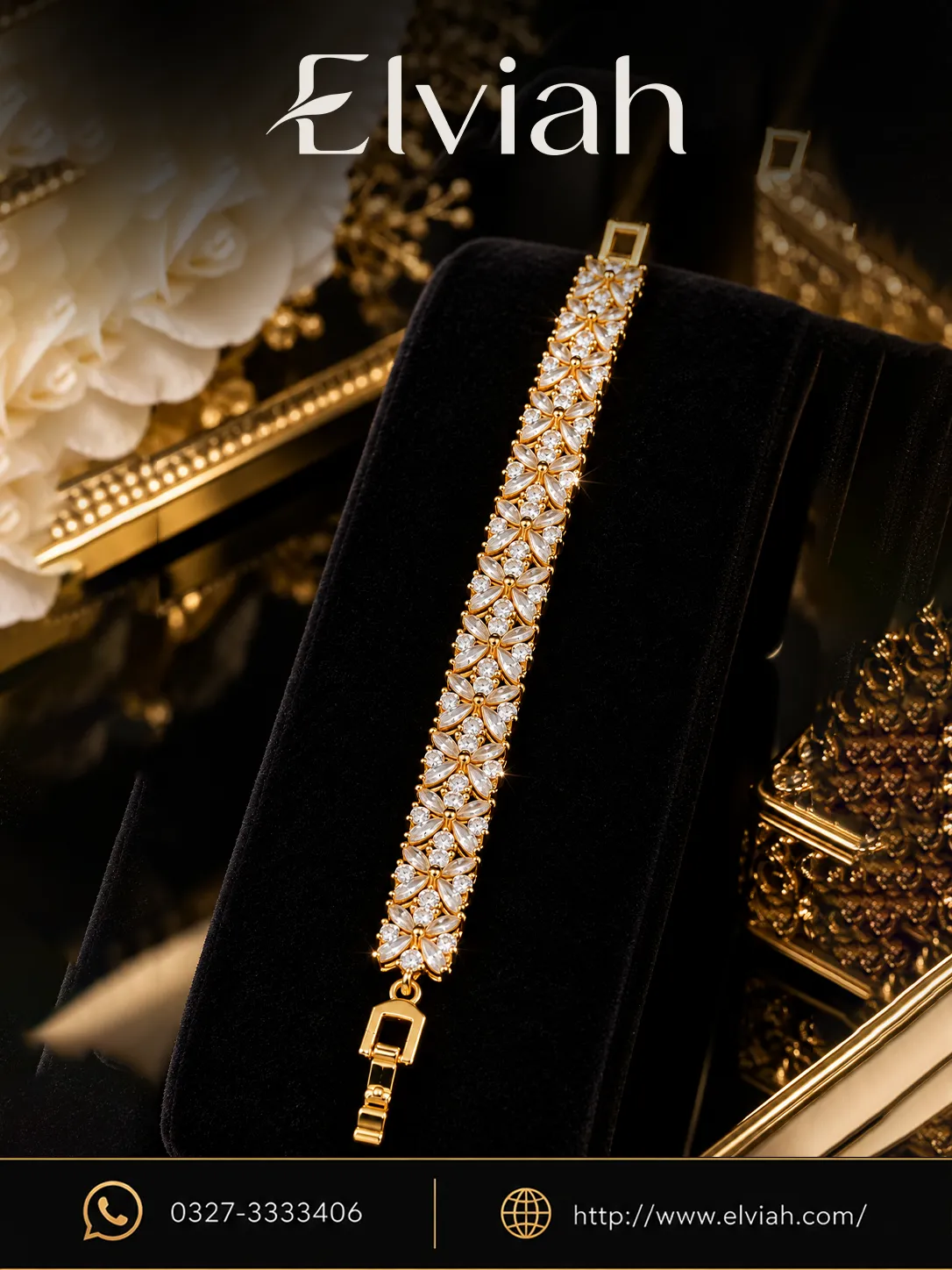 Golden Fleur Crystal Bracelet (1) Gold Floral Crystal Bracelet