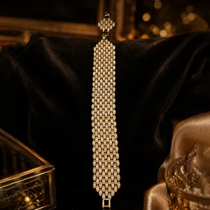 Gold Tone Marquise Crystal Statement Bracelet | Elviah