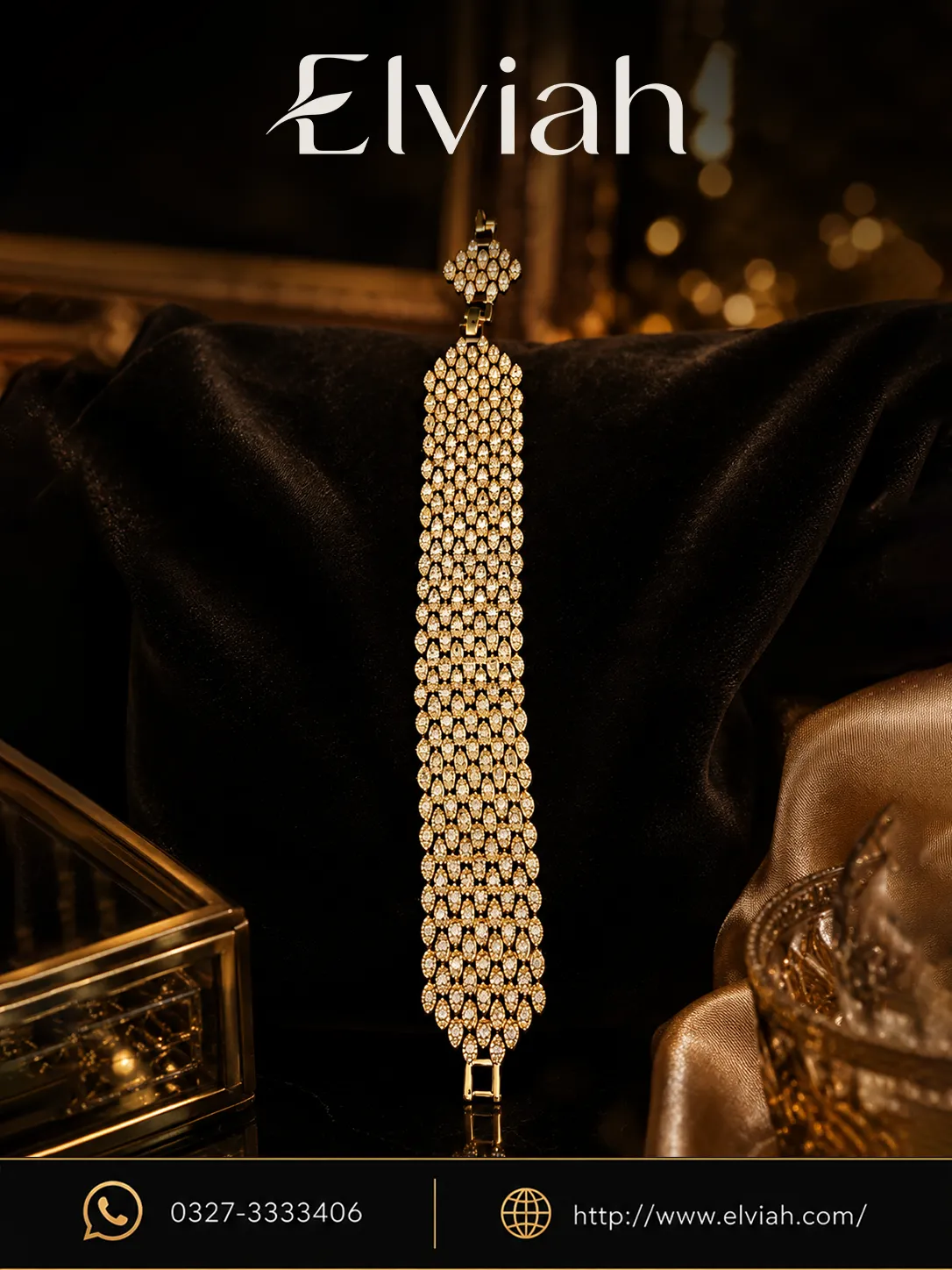 Gold Tone Marquise Crystal Statement Bracelet | Elviah
