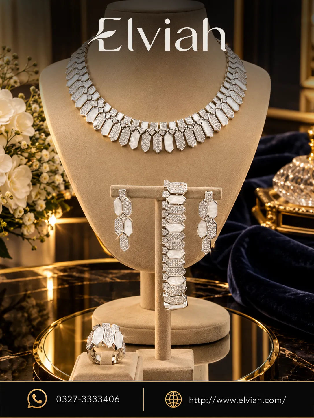 White Crystal Geometric Jewelry Set