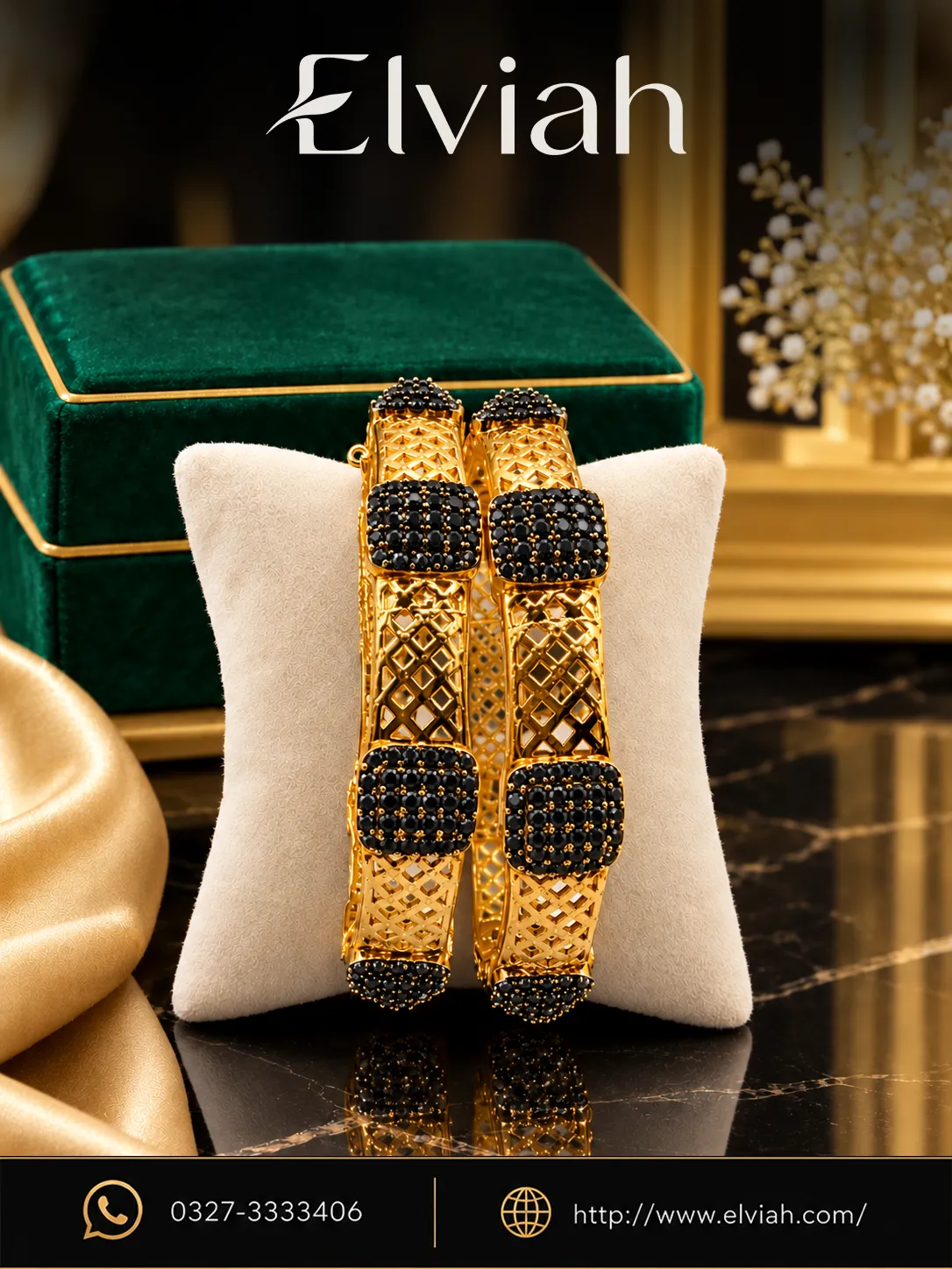 Black Stone Gold Bangle Set