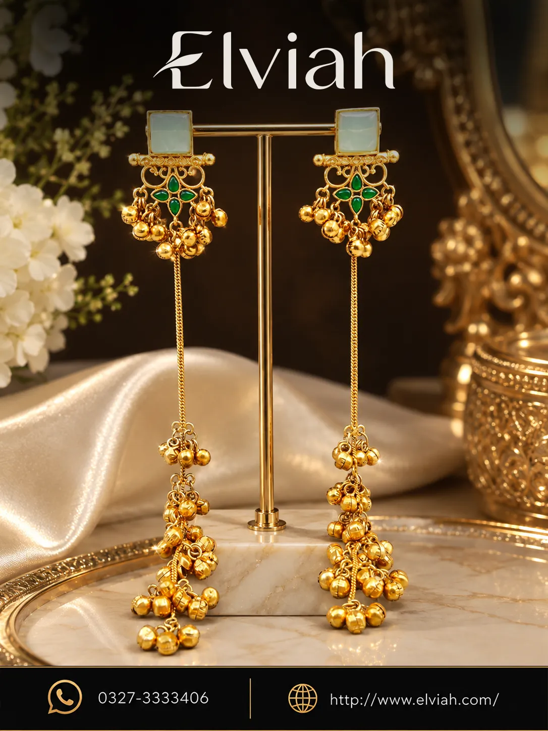 Mint Green & Gold Chandelier Earrings